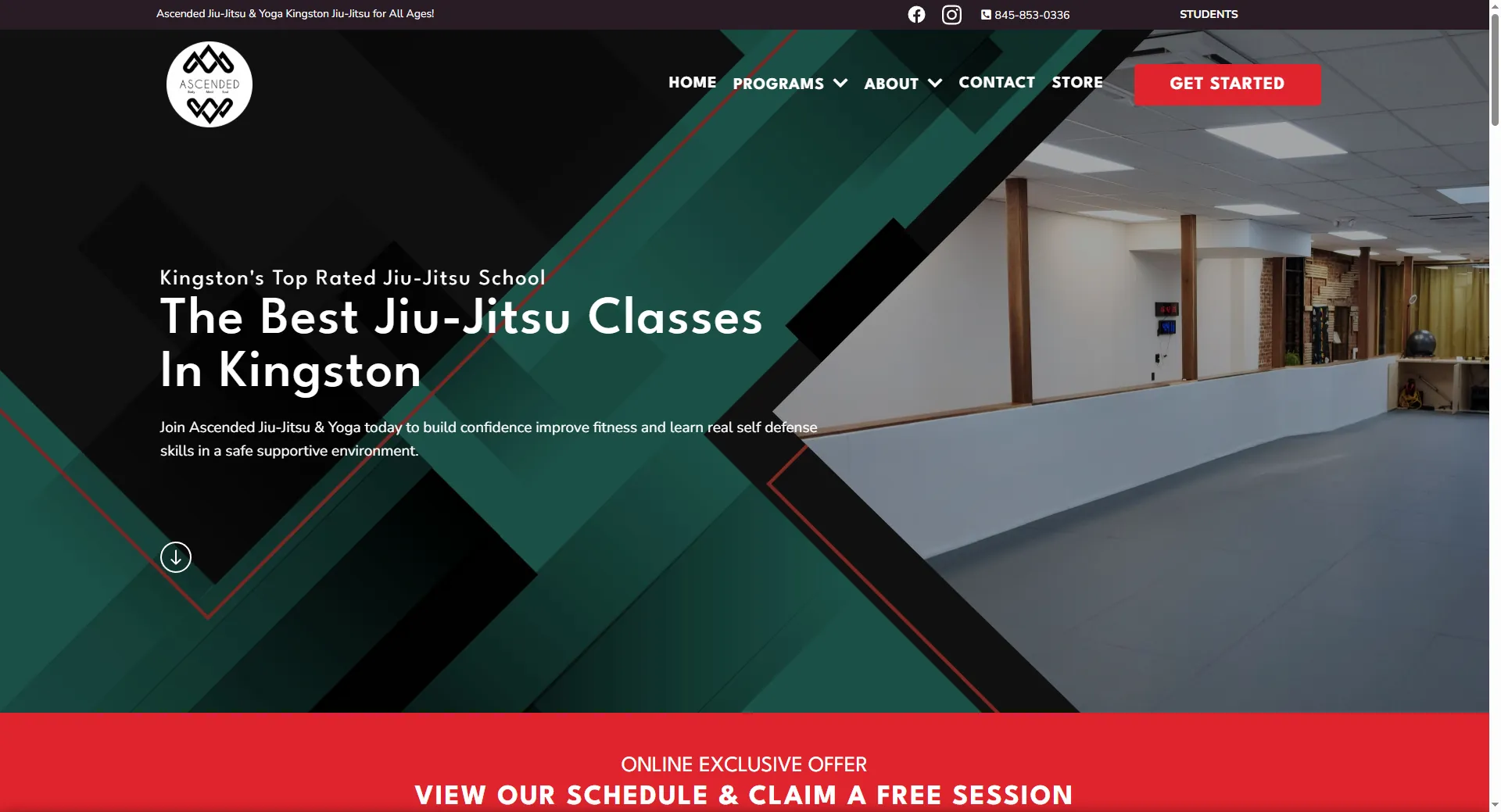 Ascended BJJ martial arts school website by Veuze Media
